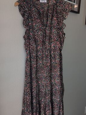 BB Dakota Floral Print Dress in Black, Pink & Green